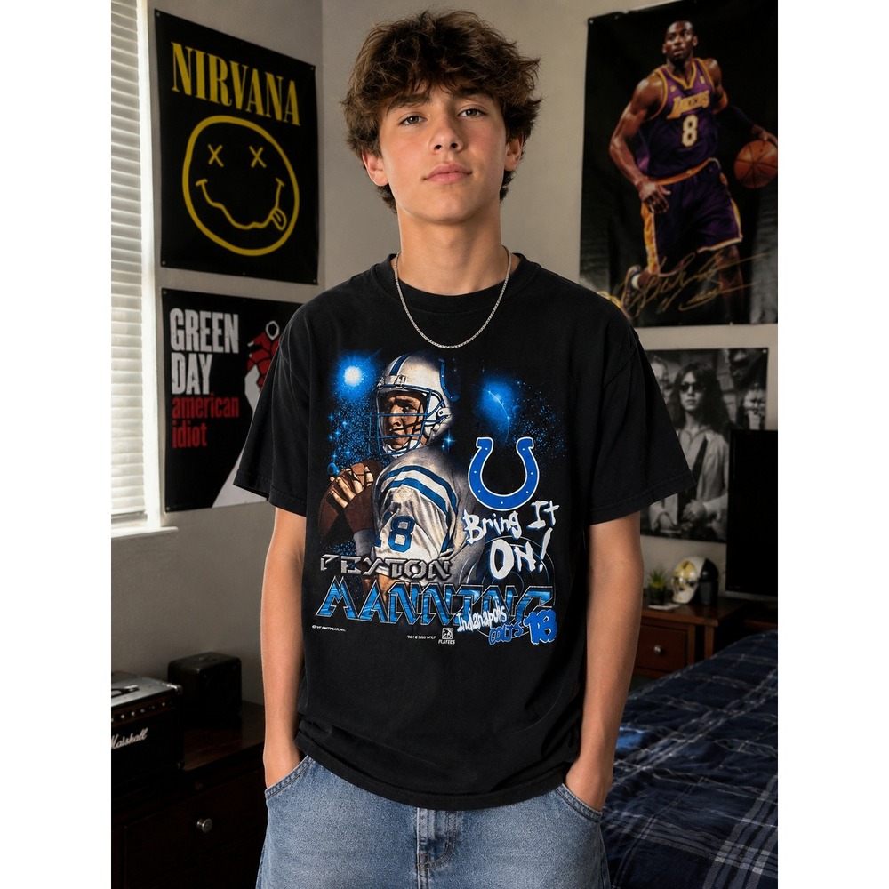 Vintage 2000 Peyton‎ Manning Colts Youth M 10/12 Lee Sport NFL Graphic T Shirt